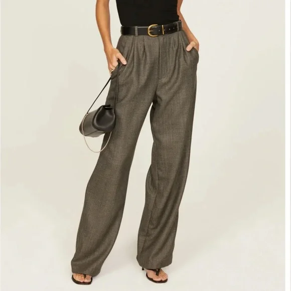 Reformation Brown Plaid Wide-Leg Pants - Picture 2 of 7